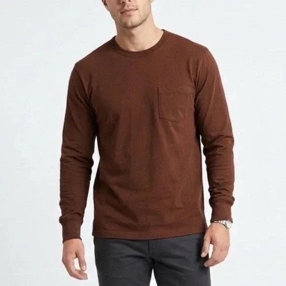 American Giant T-Shirt Men XL Brown Cotton Crew Neck Front Pocket Long Sleeve