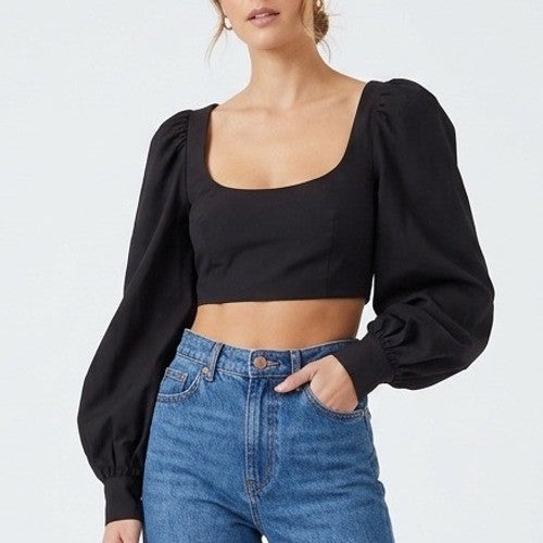 Naked Wardrobe Black Lantern Sleeve Square Neck Crop Top Mens Size M