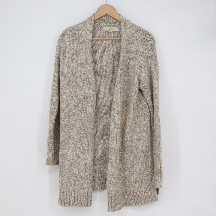 LOFT Womens Small Open Front Marled Cardigan Sweater Oatmeal Beige Multi