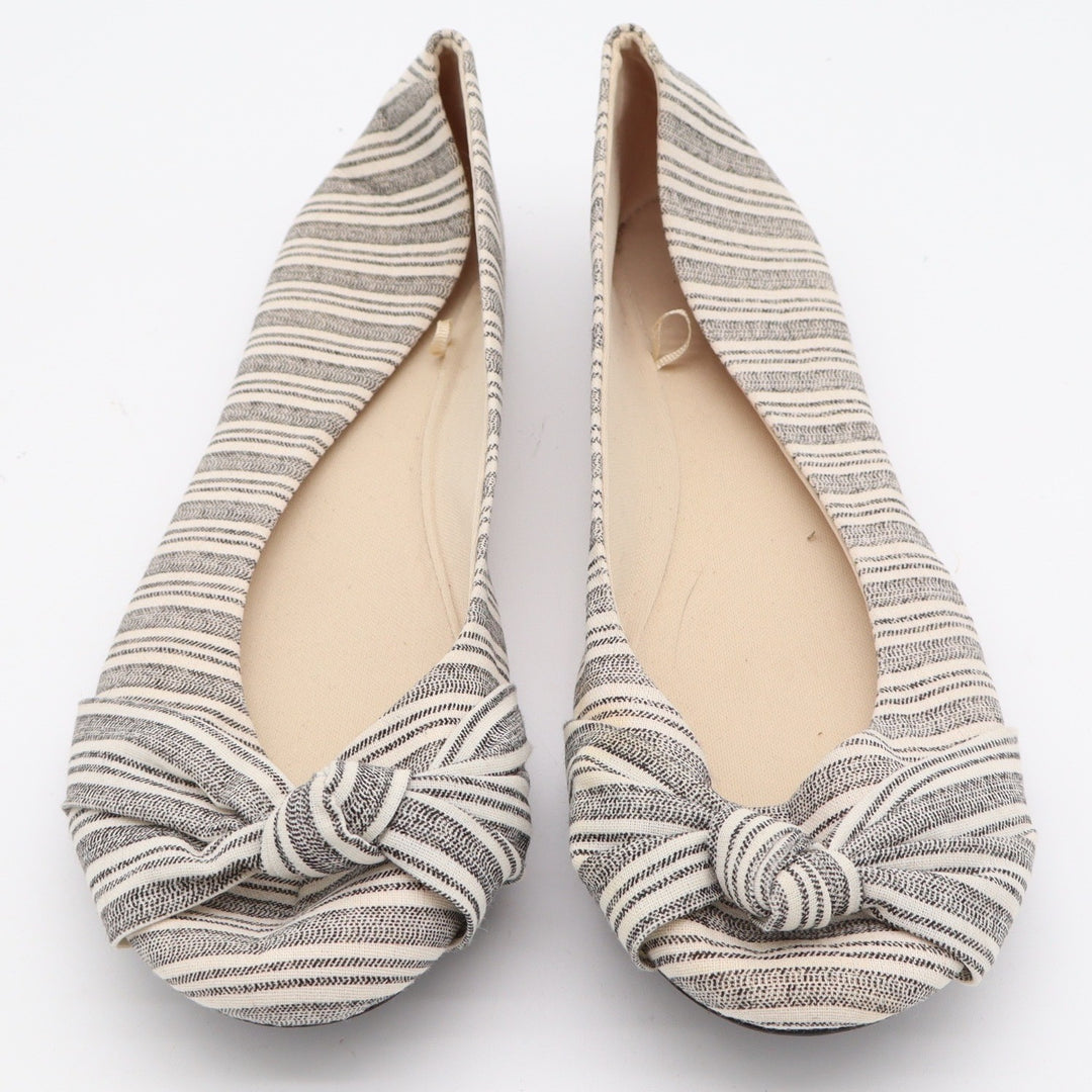 Time and Tru Womens Striped Knotted Bow Pointed Toe Ballet Flats Black Cream 10