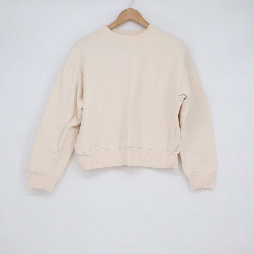 A New Day Cream Crewneck Sweatshirt Womens Medium Dropped Shoulder Ribbed Trim