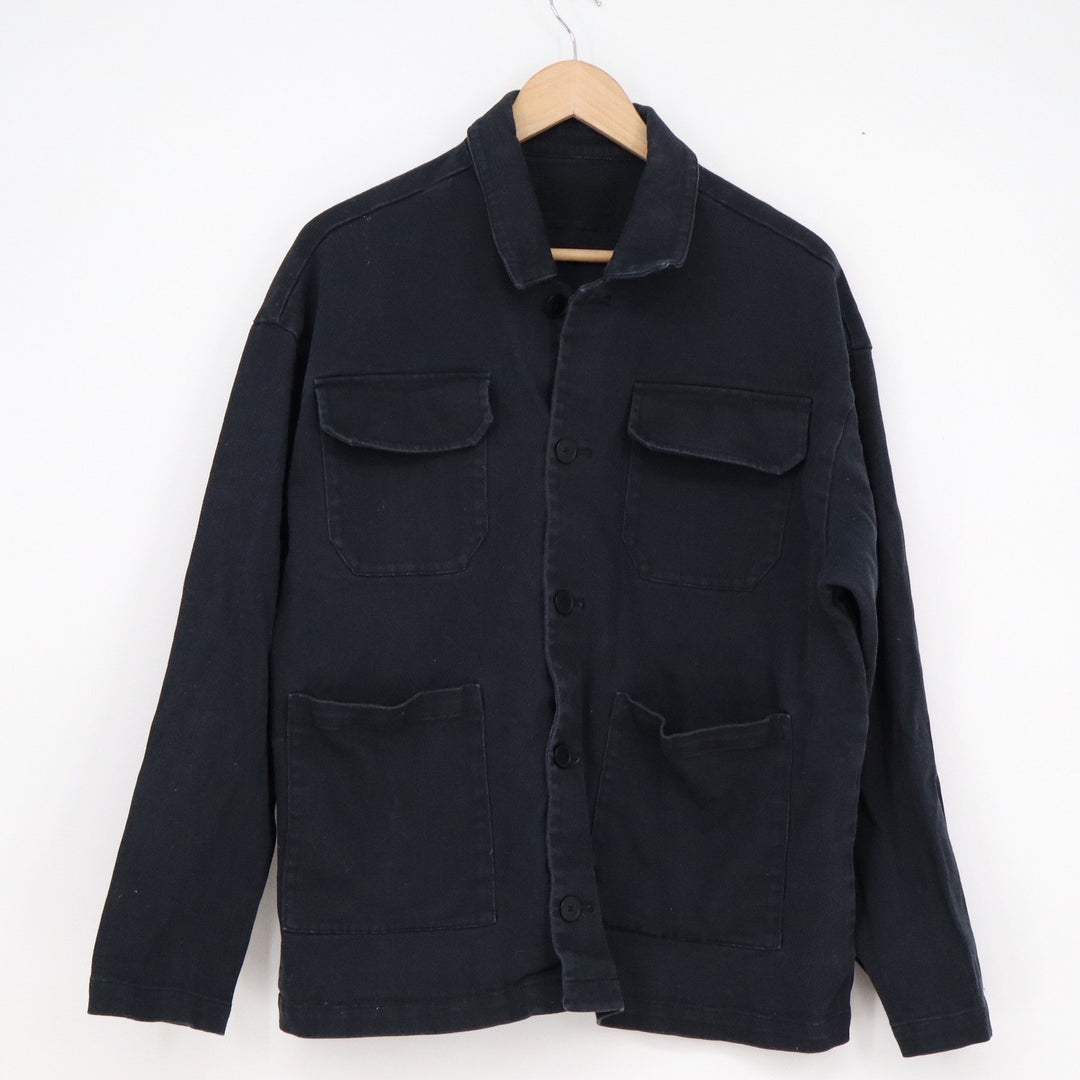 Oak + Fort Mens Black Cotton Chore Jacket Utility Overshirt Size S