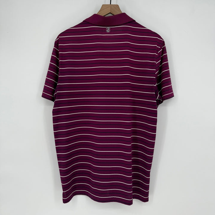 IZOD Golf Mens Medium Burgundy White Stripe Short Sleeve Polo Shirt M