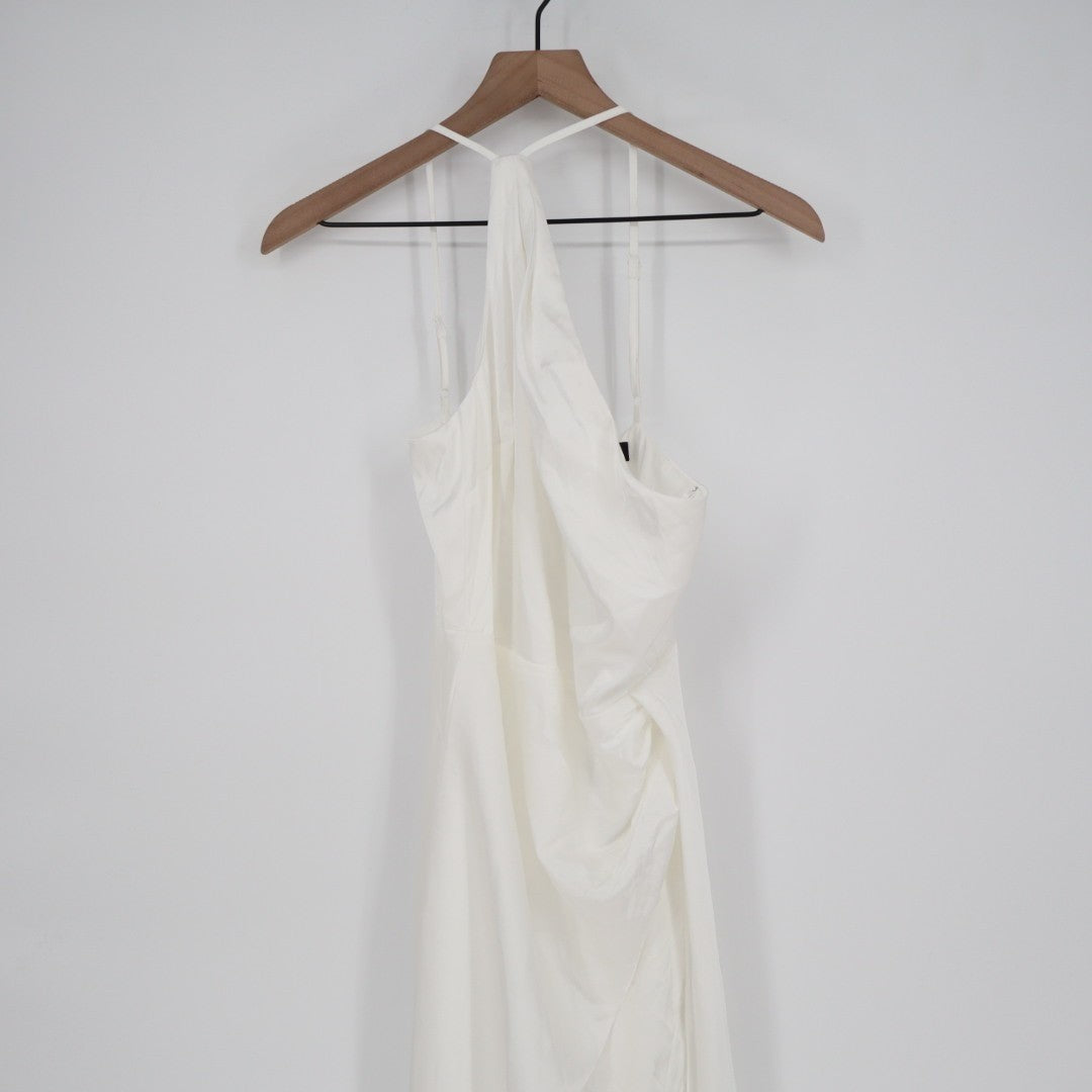 Lulus Midi Dress Womens XS White Pleated Back Zip Side Slit Spaghetti Strap