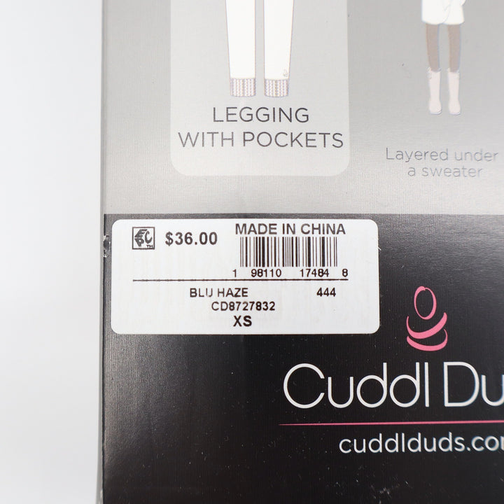Cuddl Duds Cozy Stretch Thermal Leggings Blu Haze XS Waffle Knit NEW