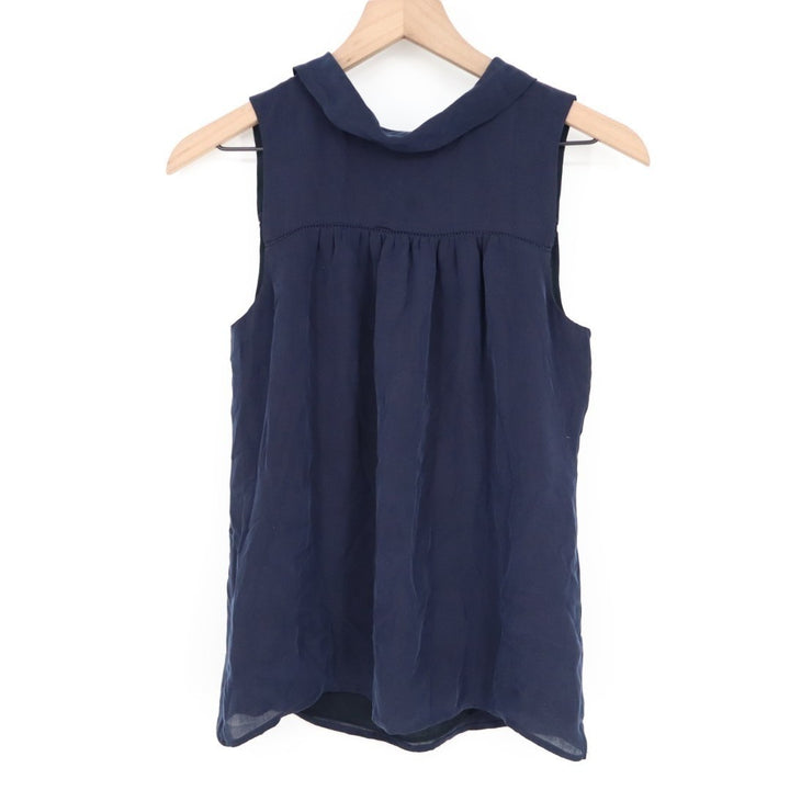 J. Crew Tank Top Womens 0 Navy Blue Silk Sleeveless Pleated Button Front Detail