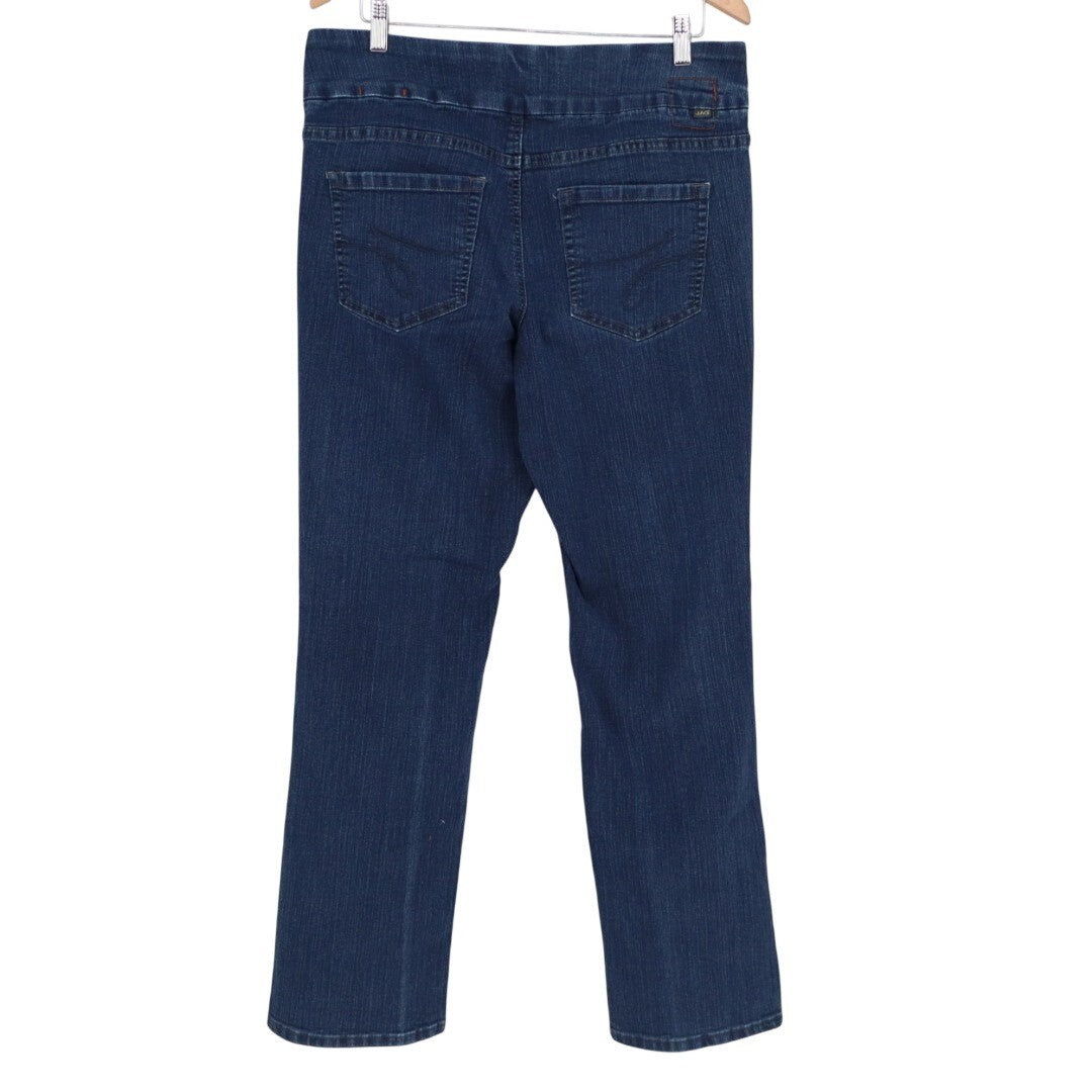 Jag Jeans Women 16 Blue Denim Cotton Stretch Elastic Waist Mid Rise Straight Leg