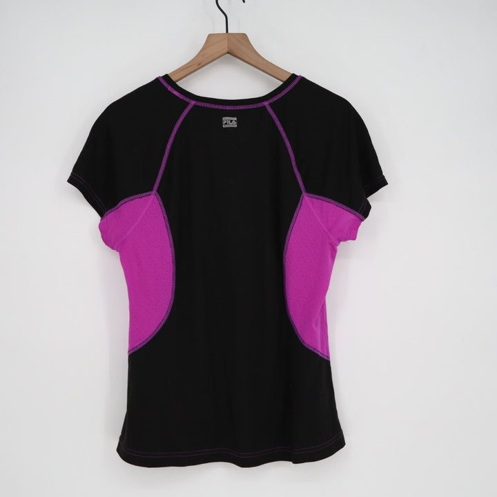 Fila Sport Running T Shirt Womens XL Purple Black Stretch Crew Neck Short Sleeve