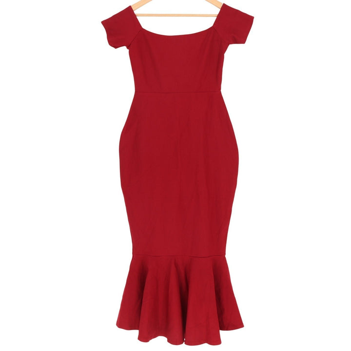 Lulus How Much I Care Maxi Dress Womens Small Red Off The Shoulder Peplum Hem