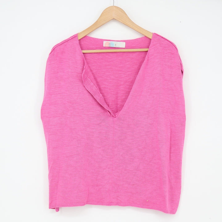 Free People Top Womens XS FP Beach Pink V-Neck Linen Blend Slub Knit Excellent