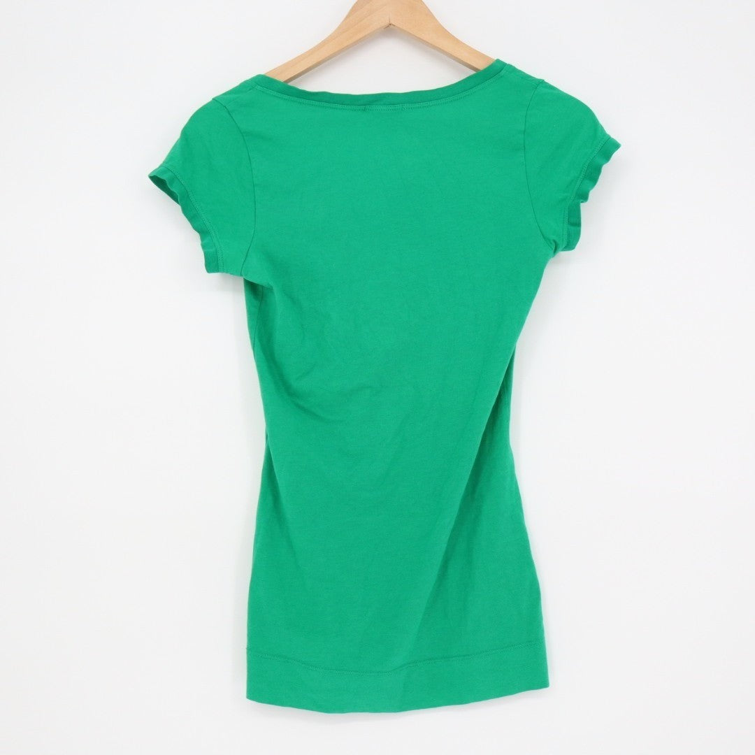 Theory T-Shirt Women Small Green Cotton Stretch Slim V-Neck Casual Everyday Wear