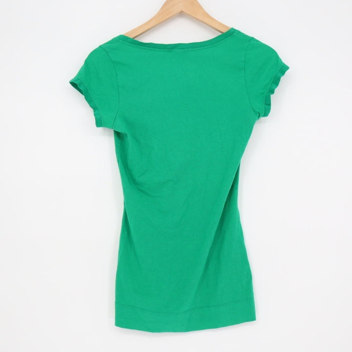Theory T-Shirt Women Small Green Cotton Stretch Slim V-Neck Casual Everyday Wear
