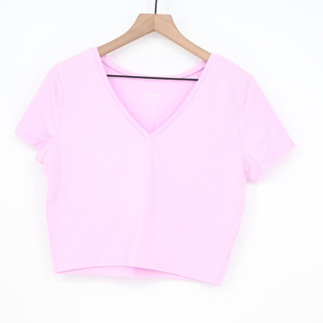Wild Fable Womens Light Purple V-Neck Short Sleeve Crop Top XL