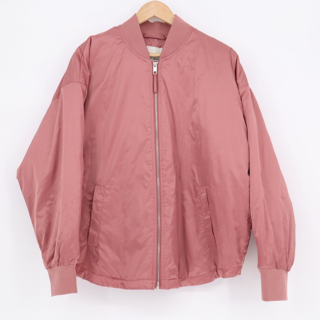 A New Day Bomber Jacket Womens Large Blush Pink Full Zip Ribbed Long Sleeve