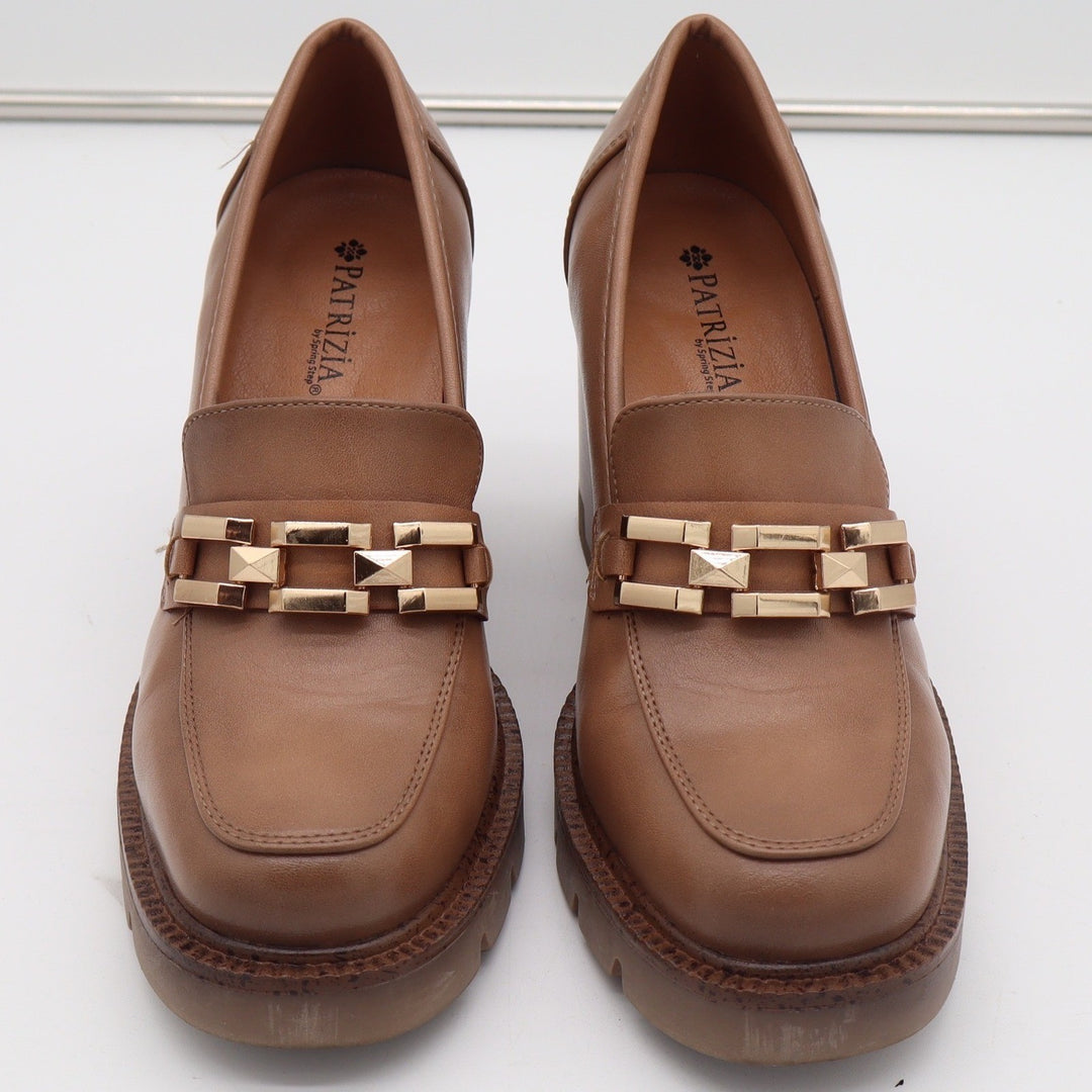Patrizia by Spring Step Dajah Tan Platform Lug Sole Block Heel Loafers 38 7.5-8