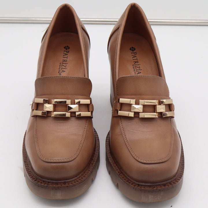 Patrizia by Spring Step Dajah Tan Platform Lug Sole Block Heel Loafers 38 7.5-8
