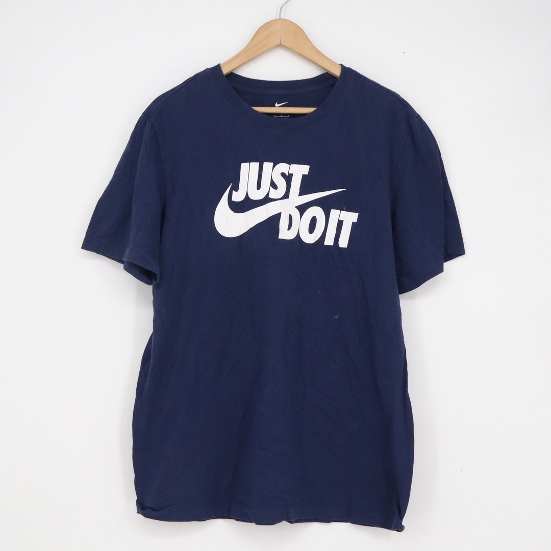 Nike Just Do It Graphic T-Shirt Mens Large Navy Blue Short Sleeve Swoosh Logo