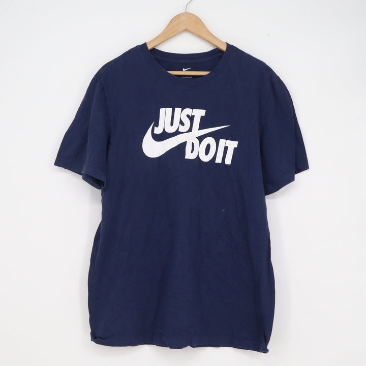 Nike Just Do It Graphic T-Shirt Mens Large Navy Blue Short Sleeve Swoosh Logo