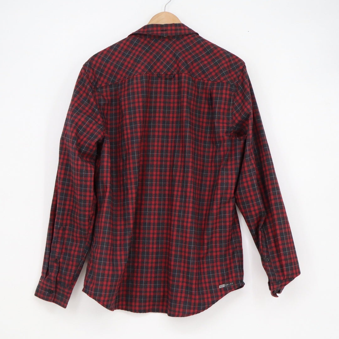 Hurley Mens Dri-FIT Plaid Button Up Shirt Red Black Long Sleeve L