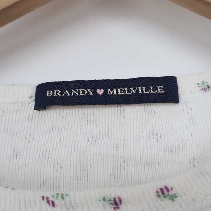 Brandy Melville White Floral Pointelle Short Sleeve Cotton Tee Made in Italy