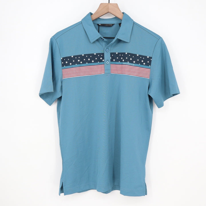 TravisMathew Good Good Patriot Blue Americana Stars Stripes Polo Shirt S