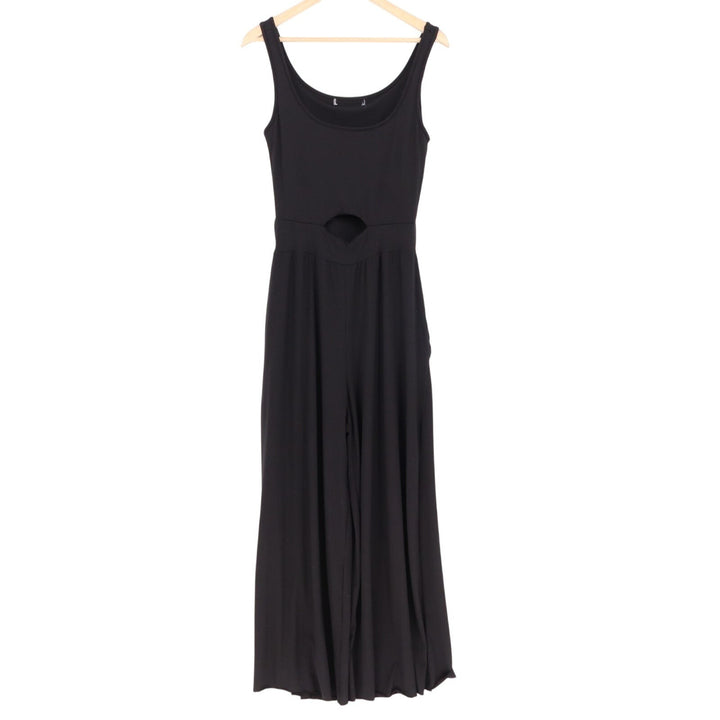 PeekaBoo Cut-Out Jumpsuit Womens Black Pleated Wide-Leg Scoop Neck Sleeveless
