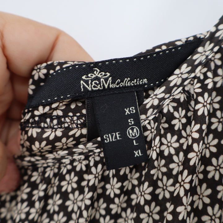 N&M Collection Womens Floral Daisy Mini Dress Black Off-White Pockets Size M