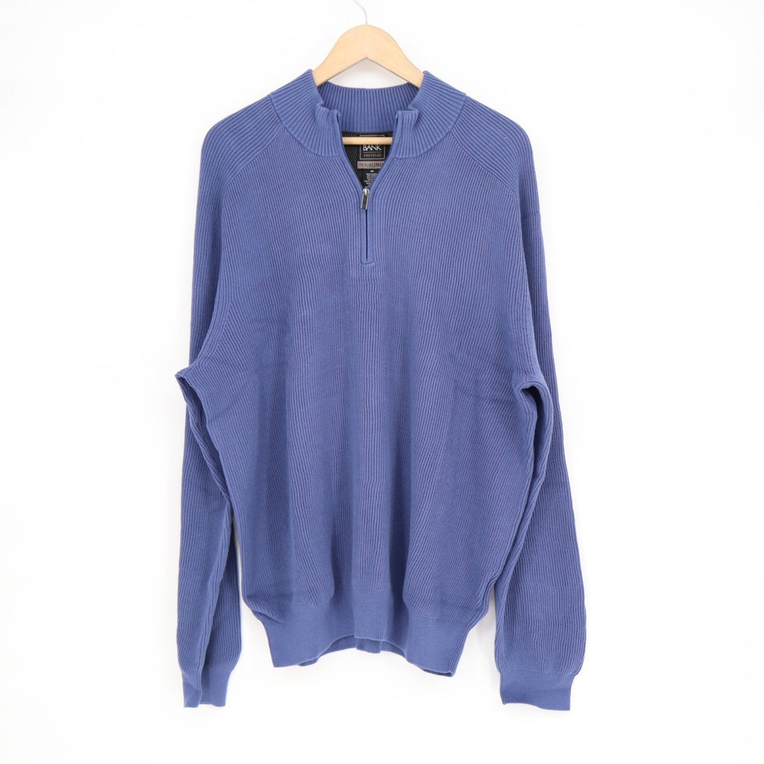 Jos. A. Bank Sweater Mens 2XL Lavender Ribbed Tight Knit 1/4 Zip Long Sleeve
