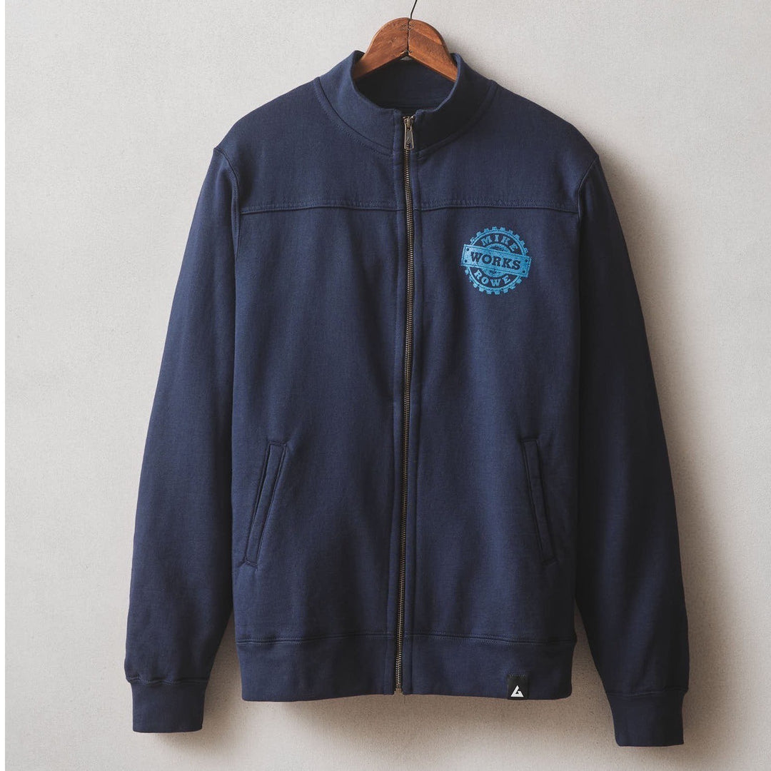 American Giant Moto Full Zip Mike Rowe Sweatshirt Mens XL Oxford Blue Cotton