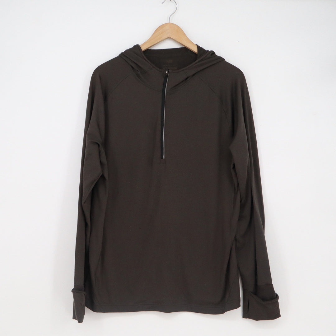 Tek Gear Mens Large Quarter Zip Hoodie Dark Brown Long Sleeve Thumbhole Active L