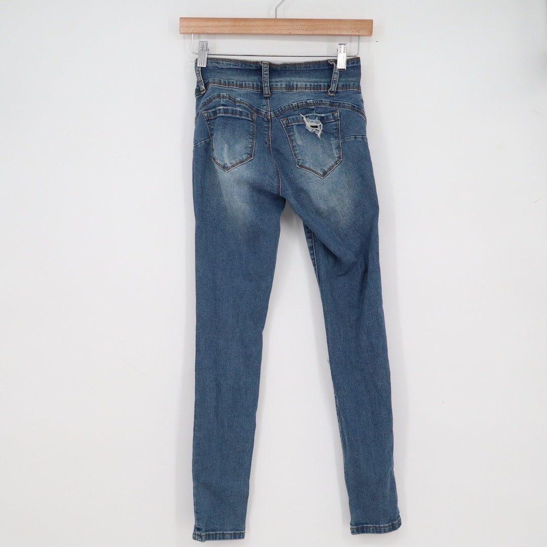 Wax Jean Butt I Love You Distressed Skinny Jeans Medium Wash Size 1