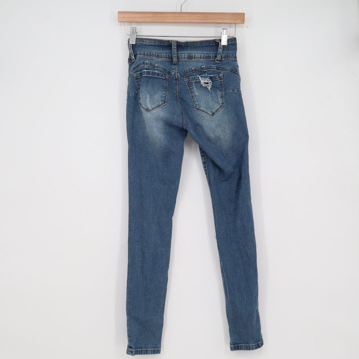 Wax Jean Butt I Love You Distressed Skinny Jeans Medium Wash Size 1
