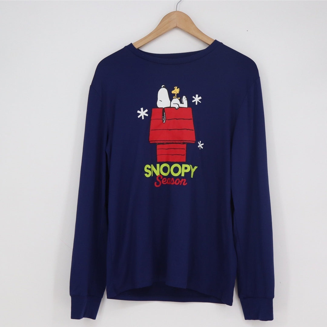 Peanuts Snoopy Season Navy Blue Long Sleeve Graphic Tee Shirt Small