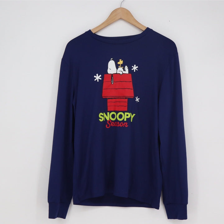 Peanuts Snoopy Season Navy Blue Long Sleeve Graphic Tee Shirt Small