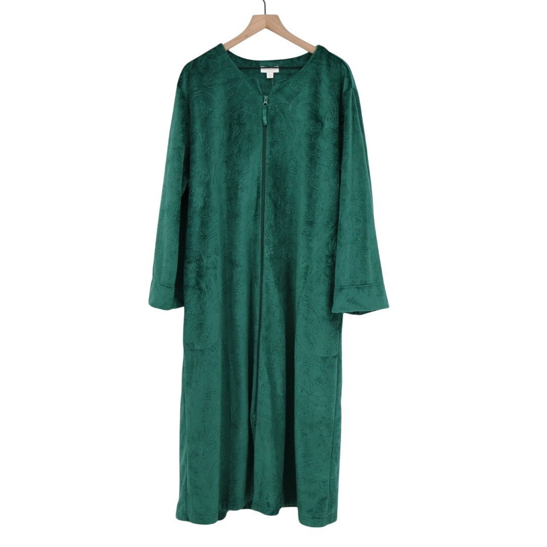 Charter Club Sleepwear Robes Womens 2XL Green Embossed Velour Cozy Zip-Front