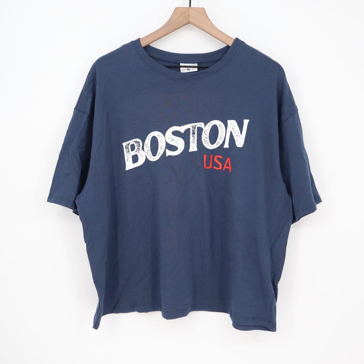 Where Im From Boston USA Easy Tee Navy Blue Cotton Boxy T-Shirt Mens XL New