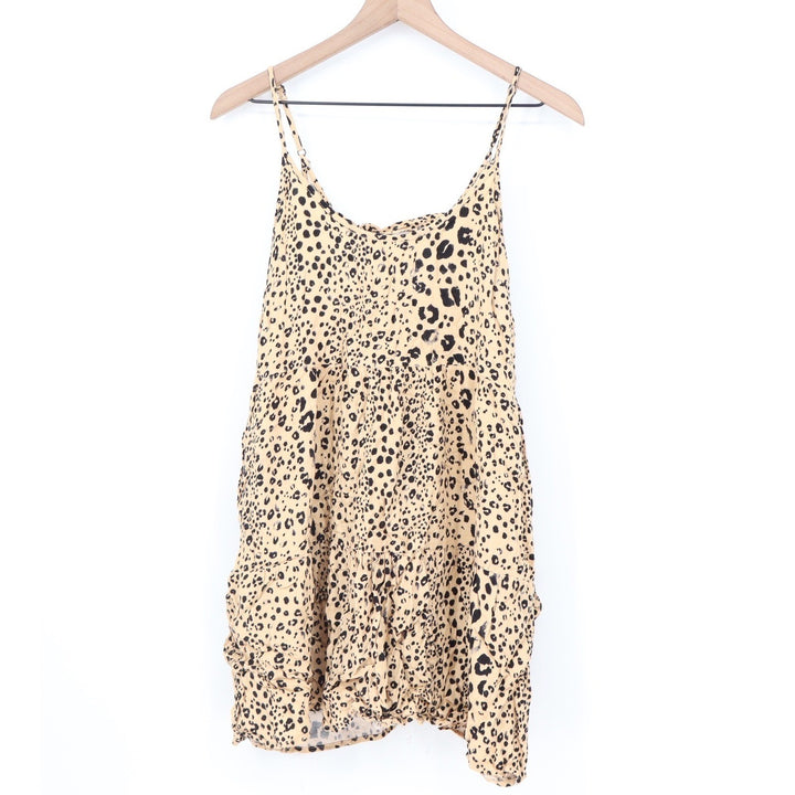 Wishlist Apparel Leopard Print Cami Mini Dress Tan Black Small