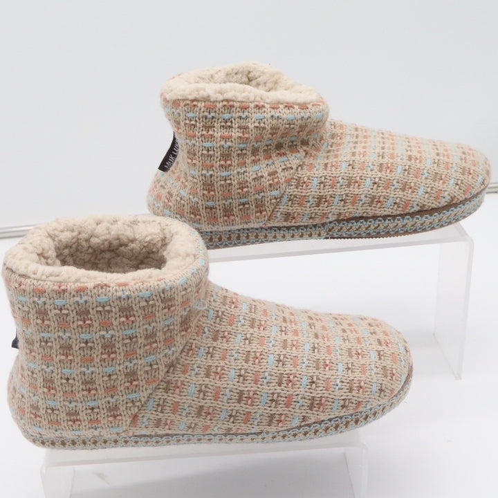 Muk Luks Womens Knit Slipper Boots Faux Fur Lined Beige Blue Coral Size Small