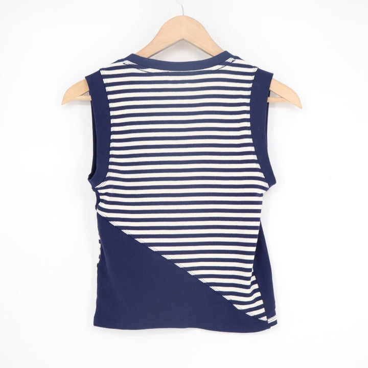 Maeve Muscle Tank Top Womens XS Blue White Striped Cotton Stretch Rib Crew Neck