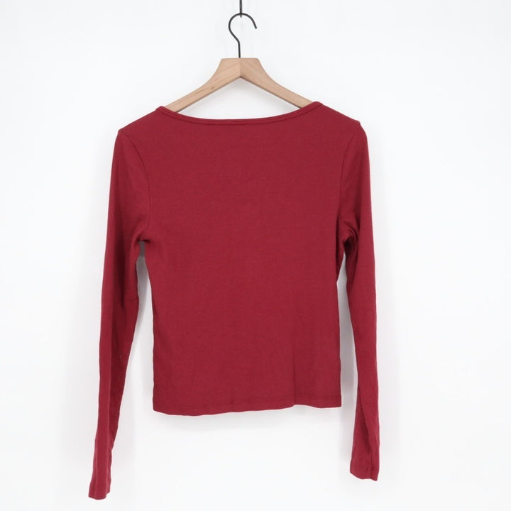 American Giant Luxe Rib Cardigan Sweater Womens M Red Cotton Stretch Square Neck