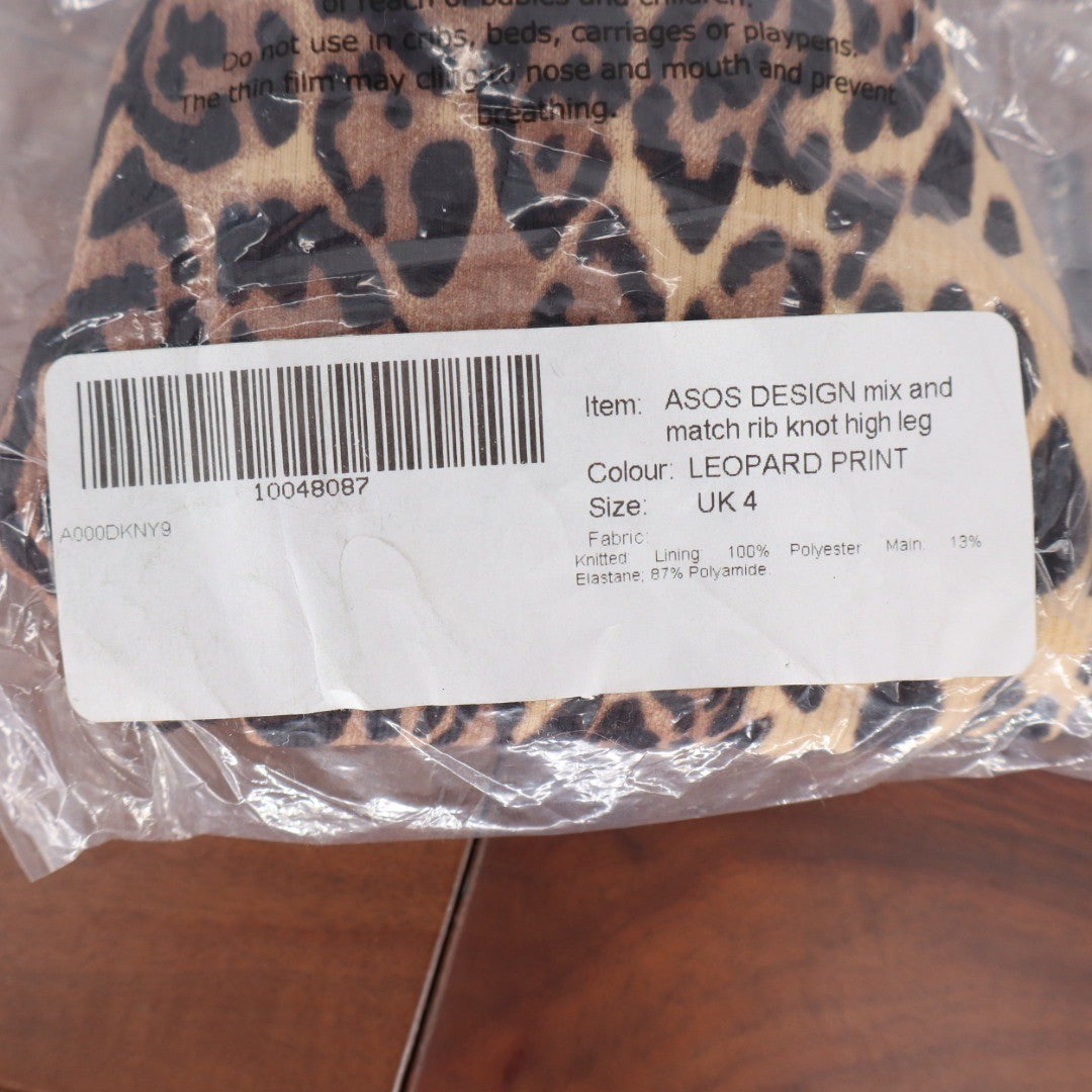 ASOS DESIGN Leopard Print Rib Knit High Leg Bikini Bottoms Size US 0