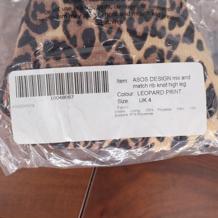 ASOS DESIGN Leopard Print Rib Knit High Leg Bikini Bottoms Size US 0
