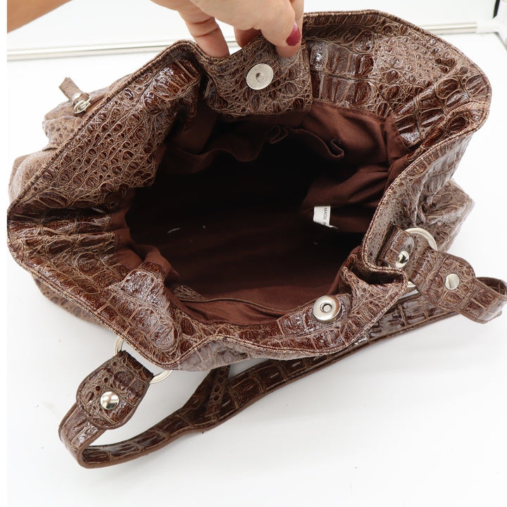 Bueno Shoulder Bag Womens Medium Brown Croc Embossed Faux Leather NEW