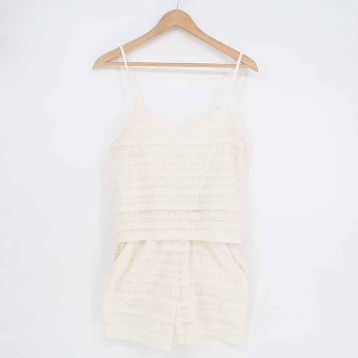 Rewind Lace Tiered Romper Cream Off-White Sleeveless Boho R61257M3E Small