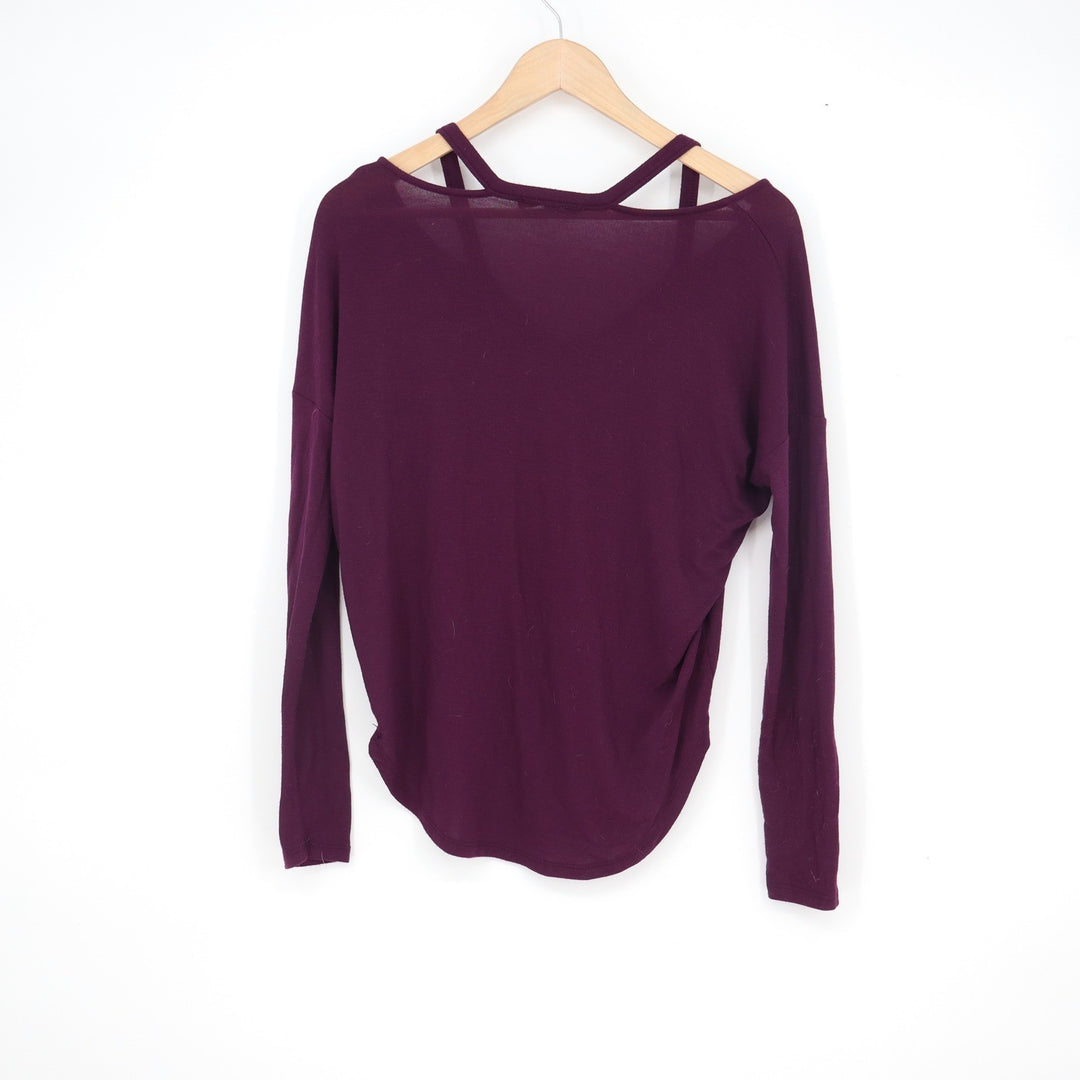 Express One Eleven Womens XS Burgundy Cutout Strappy V-Neck Long Sleeve Top