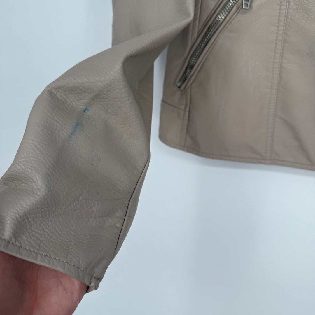 Blank Nyc Life Changer Moto Jacket Womens Small Beige Leather Asymmetrical Zip