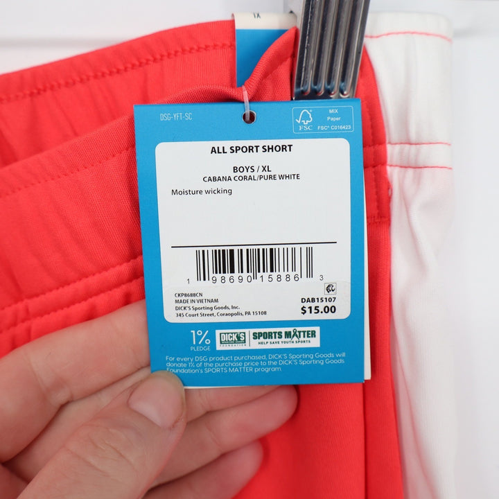 DSG Boys All Sport Shorts XL 18 Cabana Coral Pure White Moisture Wicking