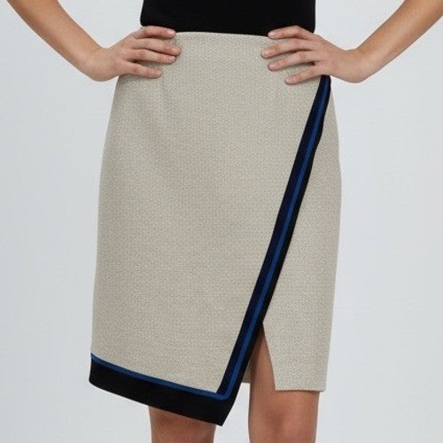 White House Black Market Skirt 00P Fawn Ecru CIBK Novelty Asymmetrical Stripe