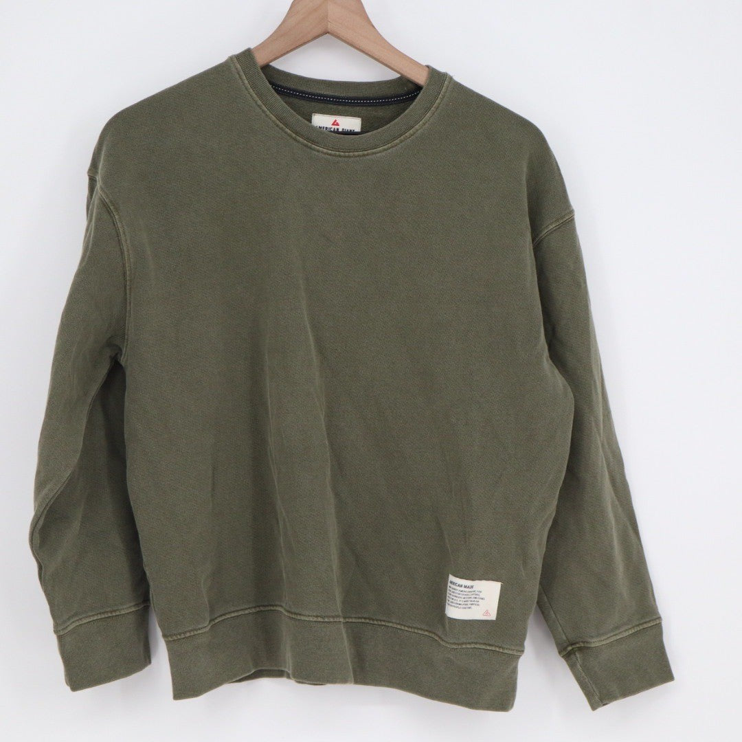 American Giant Crewneck Sweatshirt Olive Green Cotton Made in USA Size Small