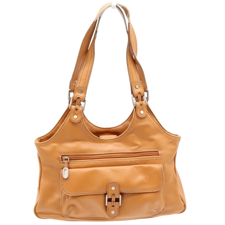 Nine West Shoulder Bag Womens Medium Tan Faux Leather Multi Pocket Satchel Good